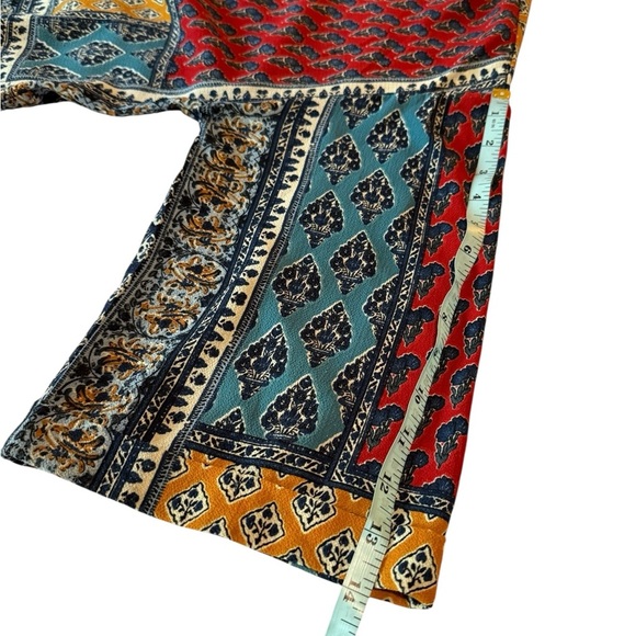 Umgee Open Fringe Hem Cardigan Kimono Patchwork Mix Print S/M Red Blue Yellow - Picture 12 of 14